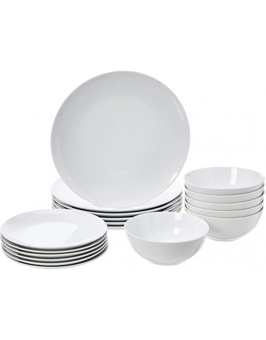 Basics 18-Piece Kitchen Dinnerware Set Plates Dishes Bowls Service for 6 White Porcelain Coupe
