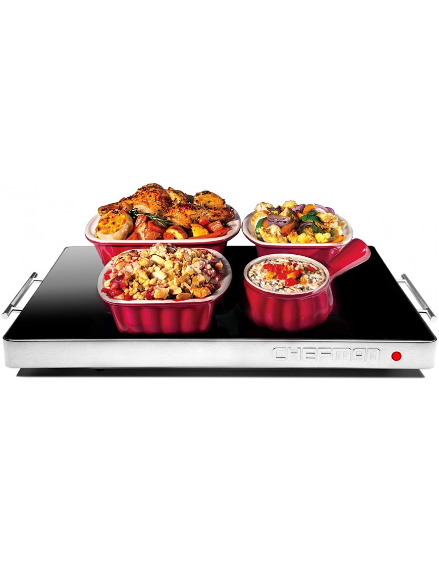 Chefman Electric Warming Tray Trivet with Adjustable Temperature Control Perfect for Restaurants Parties Events and Home Dinners Glass Top Surface Keeps Food Hot Large 25 x 18
