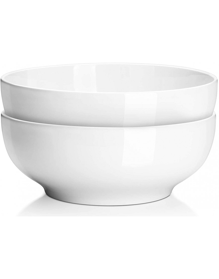 DOWAN 9.5" Large Serving Bowls 2.8 Quart Big Salad Bowls Porcelain Pasta Bowl Set Sturdy Mixing Bowls Microwave & Dishwasher Safe Deep Soup Bowl for Family Kitchen White Bowls Set of 2