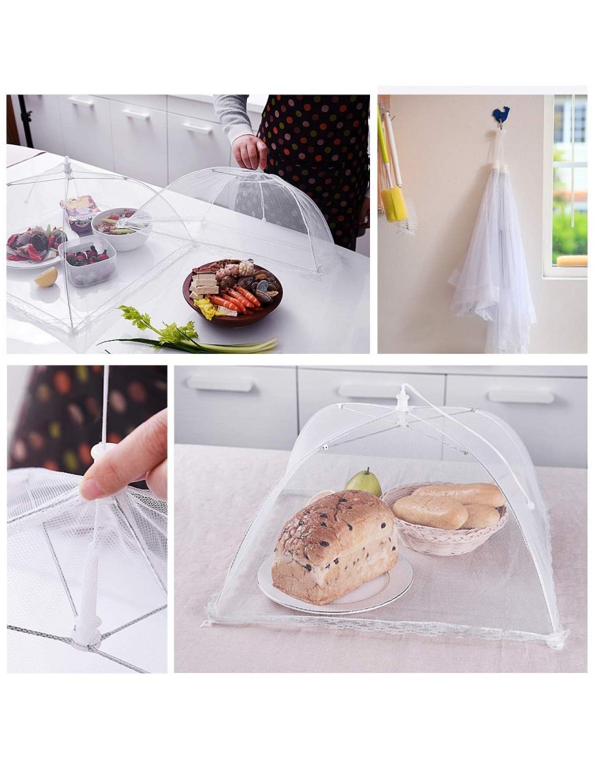 FOOEN 6 Pack Pop-Up Picnic Mesh Food Covers Tent Umbrella for Outdoors and Camping Food Net Cover Keep out Flies Mosquitoes Ideal for Parties Picnics BBQ Reusable and Collapsible 17 x 17inches