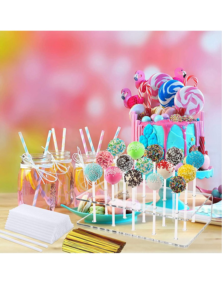 Fox Claw Lollipop Holder Cake Pop Stand Display 100PCS Clear Treats Bags 100PCS Lollipop Sticks and 100PCS Gold Metallic Twist Ties for Candy Cake Pop Making Tools 1