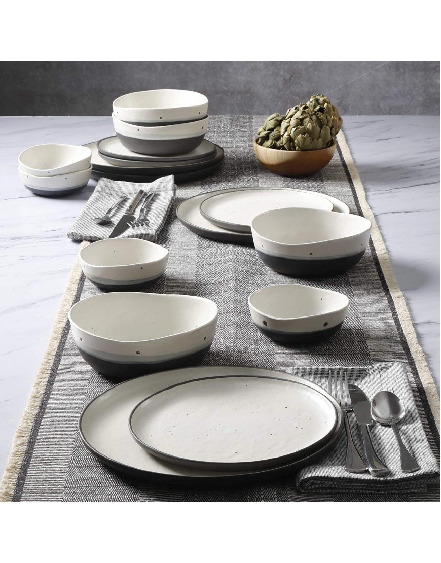 Gibson Elite Rhinebeck Double Bowl Dinnerware Set Service for 4 16pcs White and Black