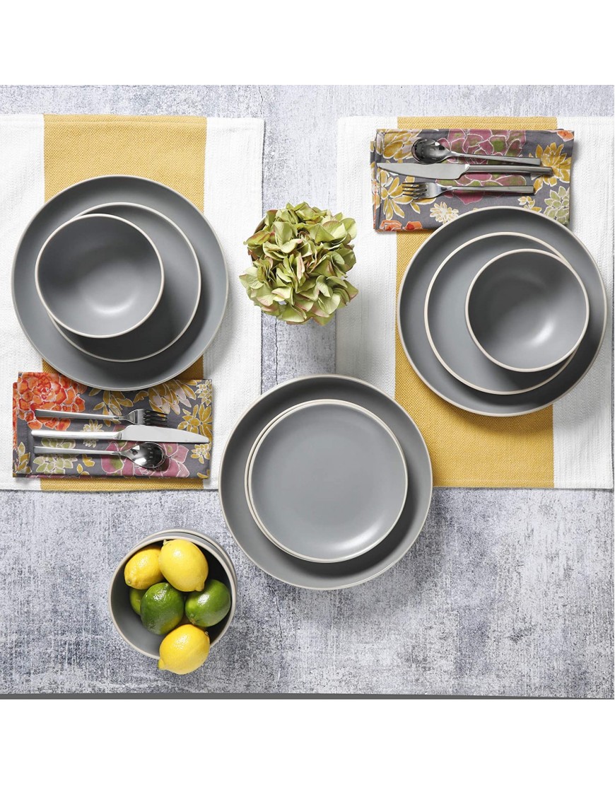 Gibson Home Rockaway 12-Piece Dinnerware Set Service for 4 Grey Matte -