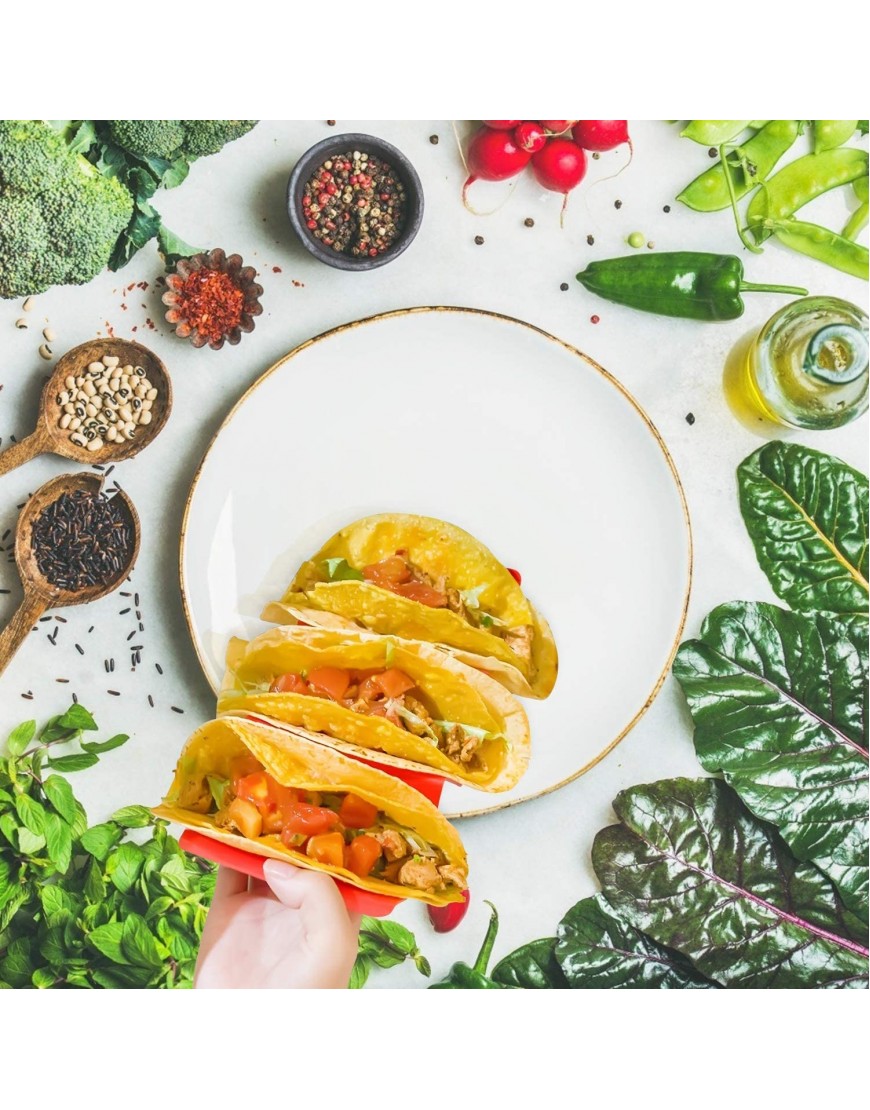GINKGO Colorful Taco Holders set of 6 Taco Tray Plates with Handle Each Can Hold 2 or 3 Tacos BPA Free High-Quality PP Material Dishwasher and Microwave Safe