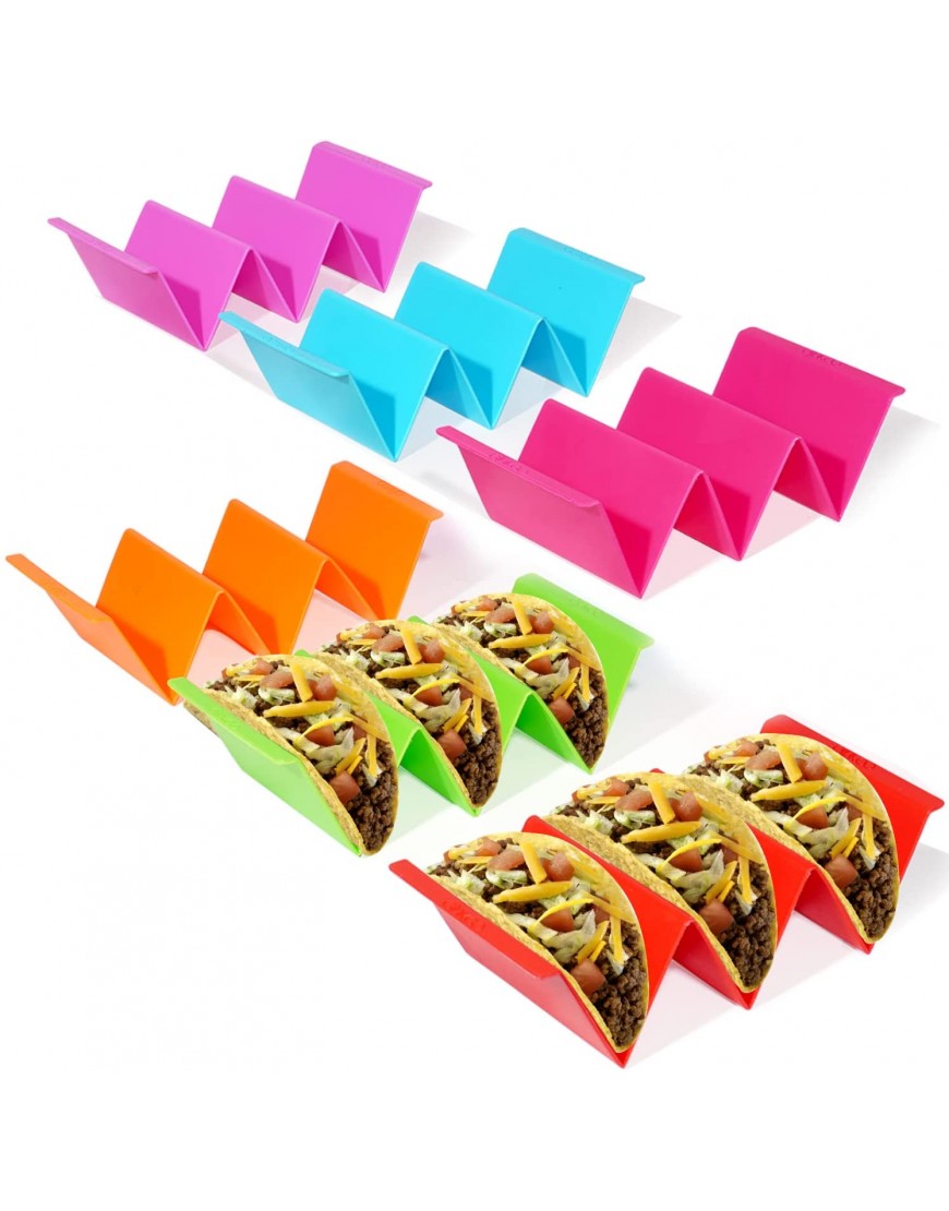 GINKGO Colorful Taco Holders set of 6 Taco Tray Plates with Handle Each Can Hold 2 or 3 Tacos BPA Free High-Quality PP Material Dishwasher and Microwave Safe