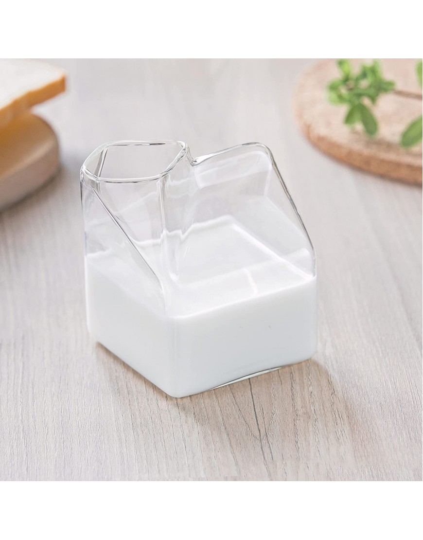 Glass Milk Carton Creamer Pitcher Cute Clear Milk Carton Cup Mini Creamer Pitcher Container 13 Oz 1Pcs