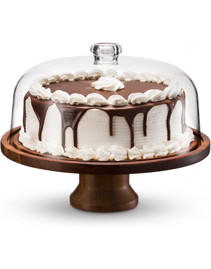 Godinger Cake Stand Footed Cake Plate with Dome Acacia Wood and Shaterproof Acrylic Lid Wood Cake Stand with Dome