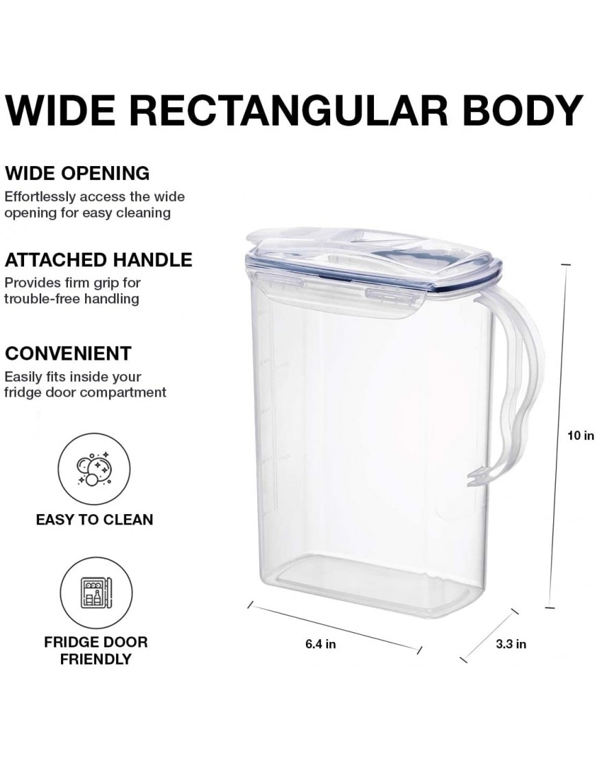LocknLock Aqua Fridge Door Water Jug with Handle BPA Free Plastic Pitcher with Flip Top Lid Perfect for Making Teas and Juices 3 Quarts White