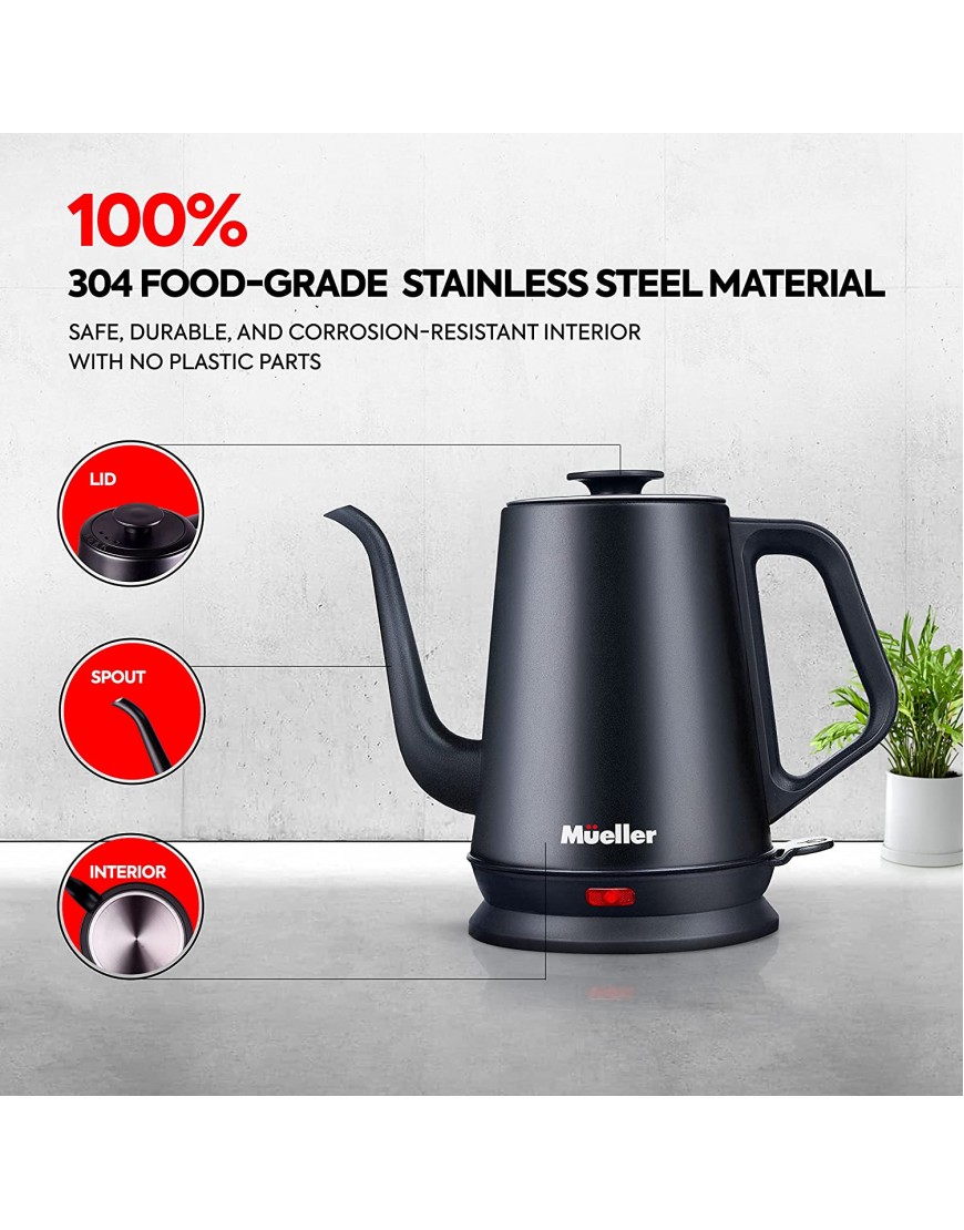 Mueller Electric Gooseneck Kettle with Pour Over Drip Coffee Maker Coffee Serving Set Stainless Steel Coffee Servers Kettle & Tea Kettle Matte