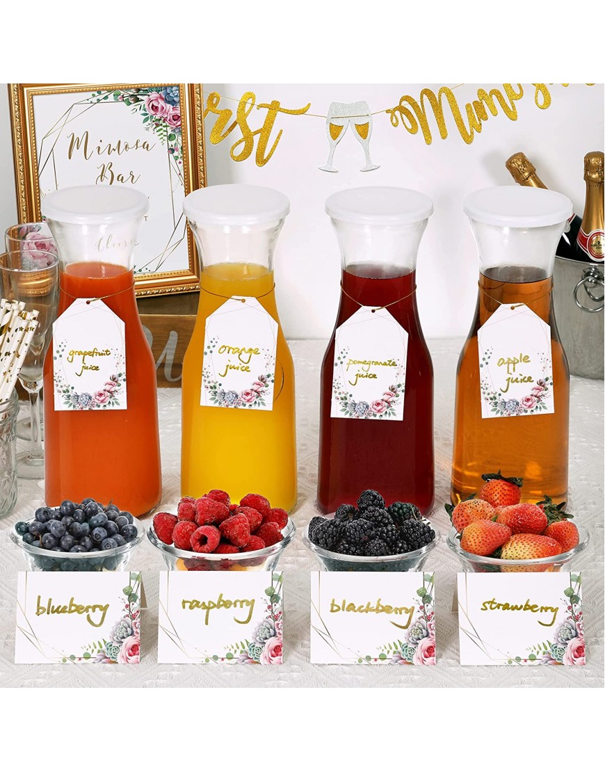 NETANY Mimosa Bar Supplies Kit 4 Glass Carafe [1 Liter] with Lids Mimosa Bar Sign Table Cards Label Tags and Gold Marker for Mimosa Bar Bridal Baby Shower and Brunch Decorations