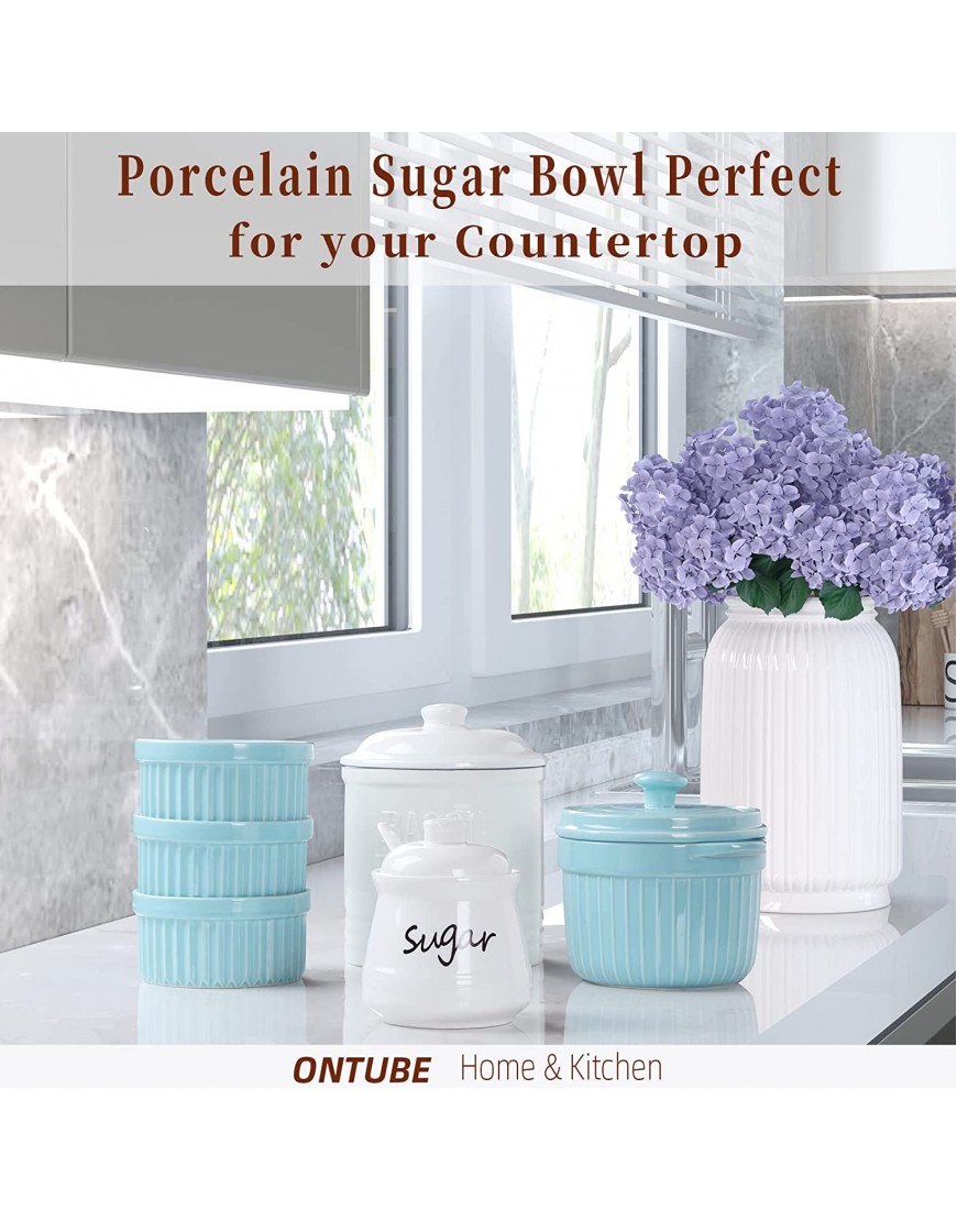 ONTUBE Ceramic Sugar Bowl with Lid and Spoon 12oz White