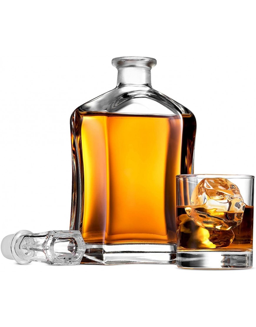 Paksh Capitol Glass Decanter with Airtight Geometric Stopper Whiskey Decanter for Wine Bourbon Brandy Liquor Juice Water Mouthwash. Italian Glass | 23.75 oz