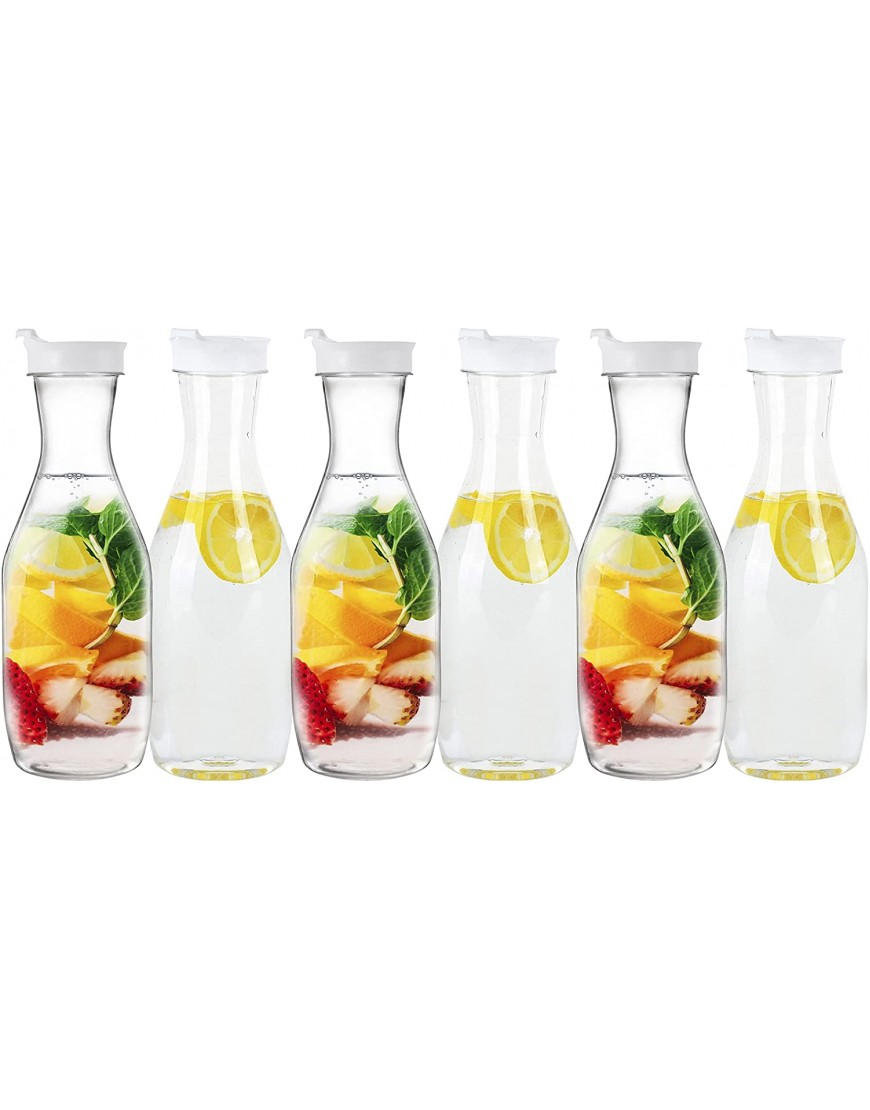 Party Bargains 50 Oz. Clear Plastic Pitcher [6 Pack] White Cap Premium Quality & Heavy Duty Water Containers Excellent for Iced Tea Powdered Juice Cold Brew Mimosa Bar