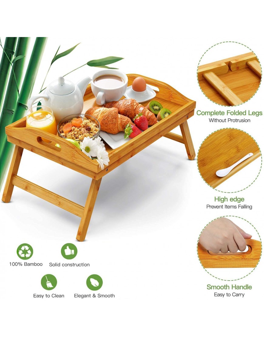 Pipishell Bamboo Bed Breakfast Tray Food Snack Tray with Folding Legs Used As Lap Tray for Bed Sofa Outdoor Working Eating Drawing