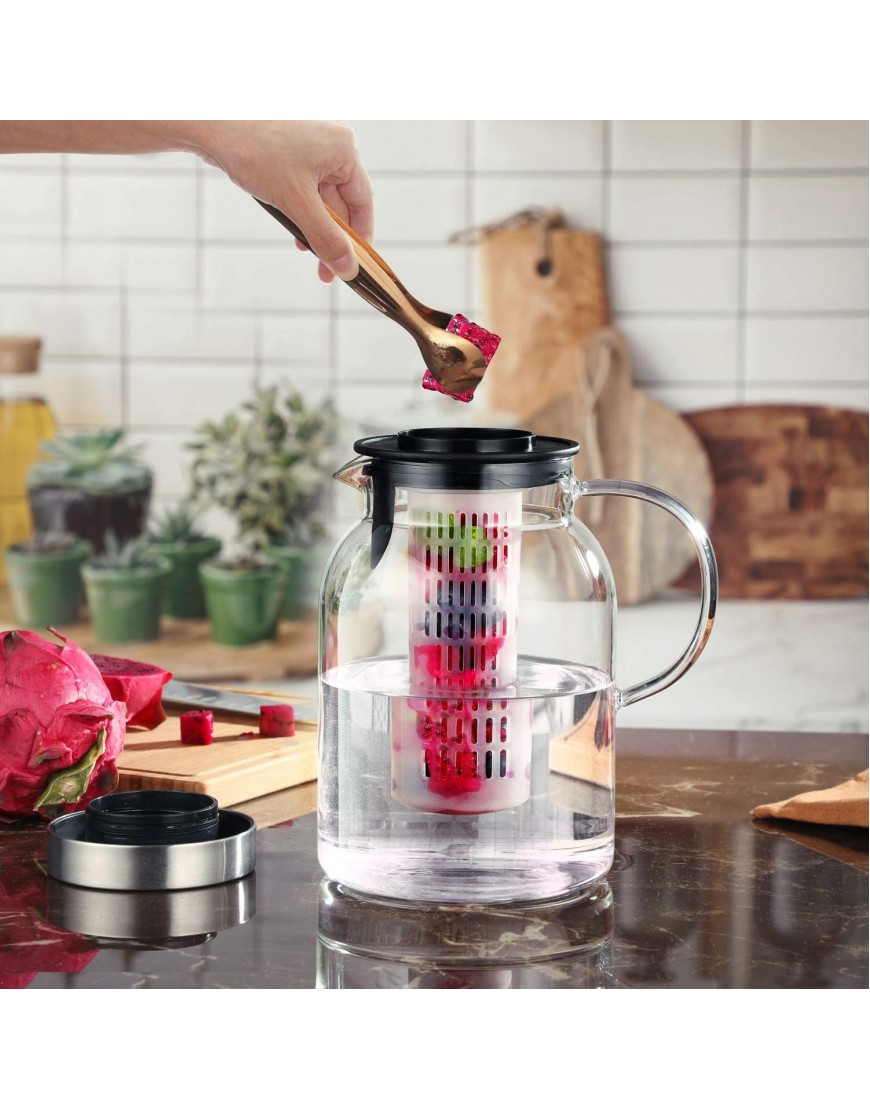 Pitcher Glass Pitcher Fruit Infuser Water Pitcher with Removable Lid High Heat Resistance Infusion Pitcher for Hot Cold Water Flavor-Infused Beverage & Iced Tea 2 Qt