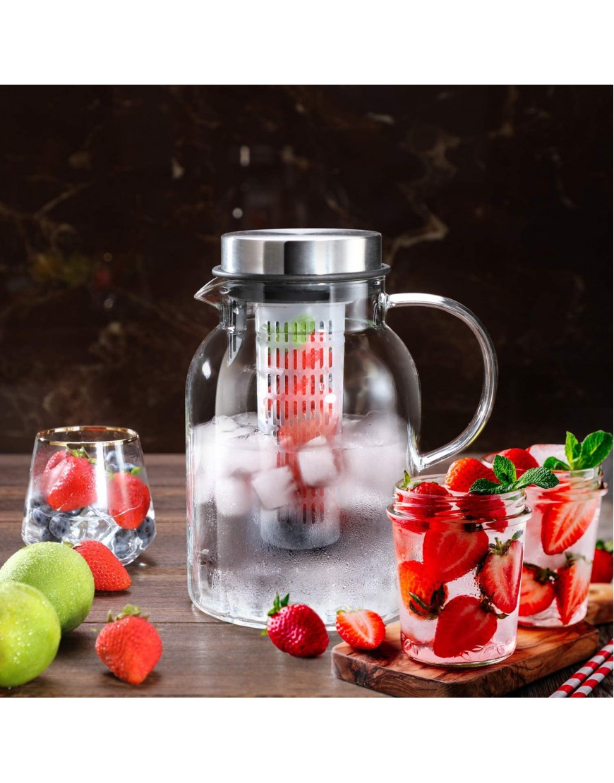 Pitcher Glass Pitcher Fruit Infuser Water Pitcher with Removable Lid High Heat Resistance Infusion Pitcher for Hot Cold Water Flavor-Infused Beverage & Iced Tea 2 Qt