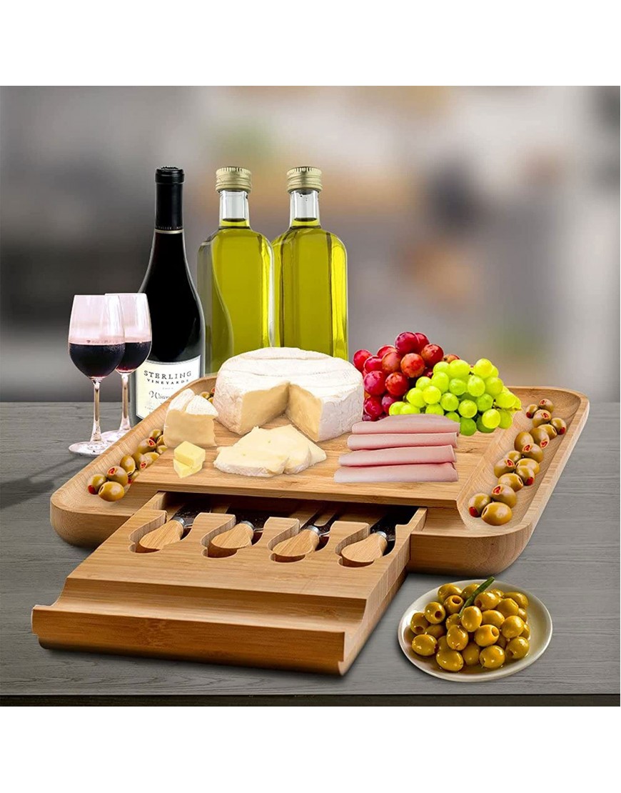 Premium Bamboo Cheese Board Set Large Charcuterie Boards & Cheese Board and Knife Set Kitchen Wine Meat Cheese Platter Unique Housewarming Gift Wedding Gift Anniversary or Bridal Shower Gift
