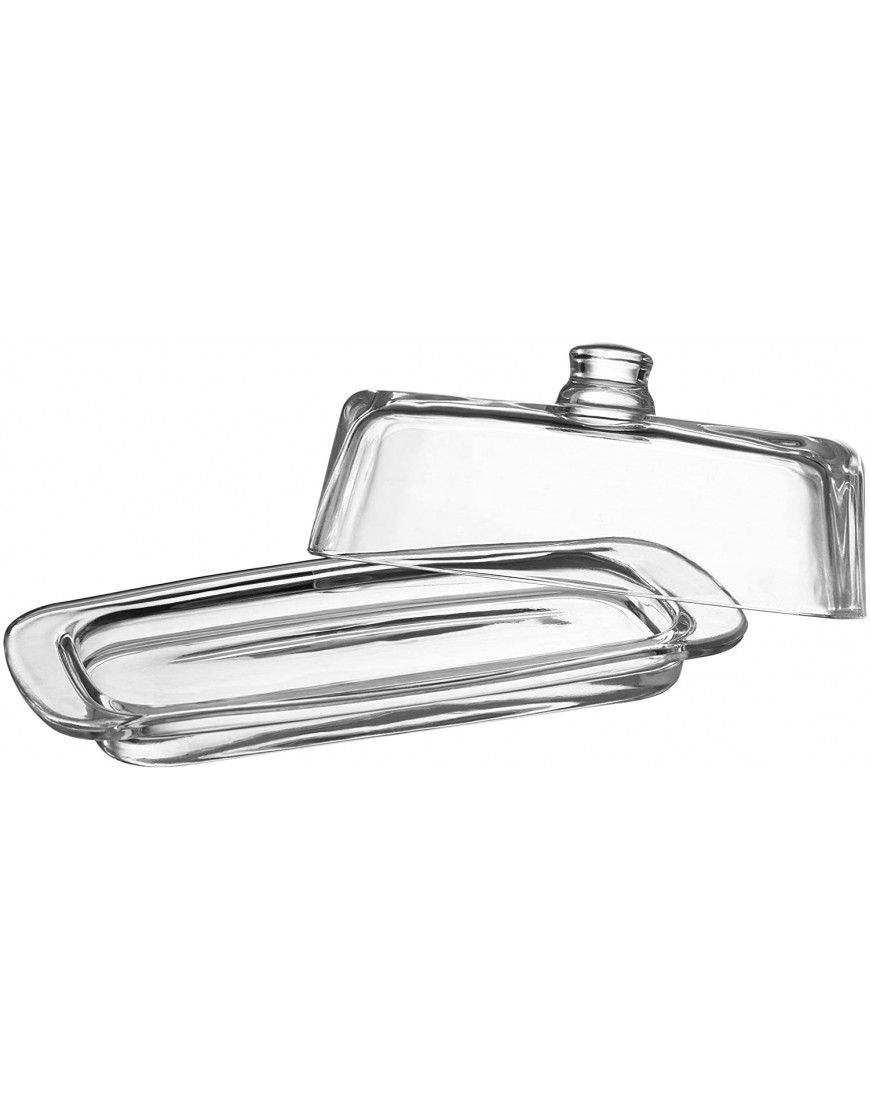 Royalty Art Glass Butter Dish with Handled Lid Rectangular Classic Covered 2-Piece Design Clear Traditional Kitchen Accessory Dishwasher Safe