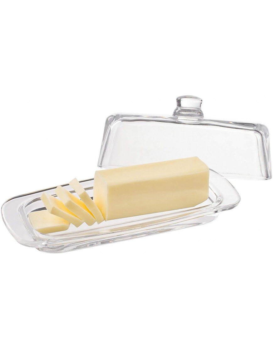 Royalty Art Glass Butter Dish with Handled Lid Rectangular Classic Covered 2-Piece Design Clear Traditional Kitchen Accessory Dishwasher Safe