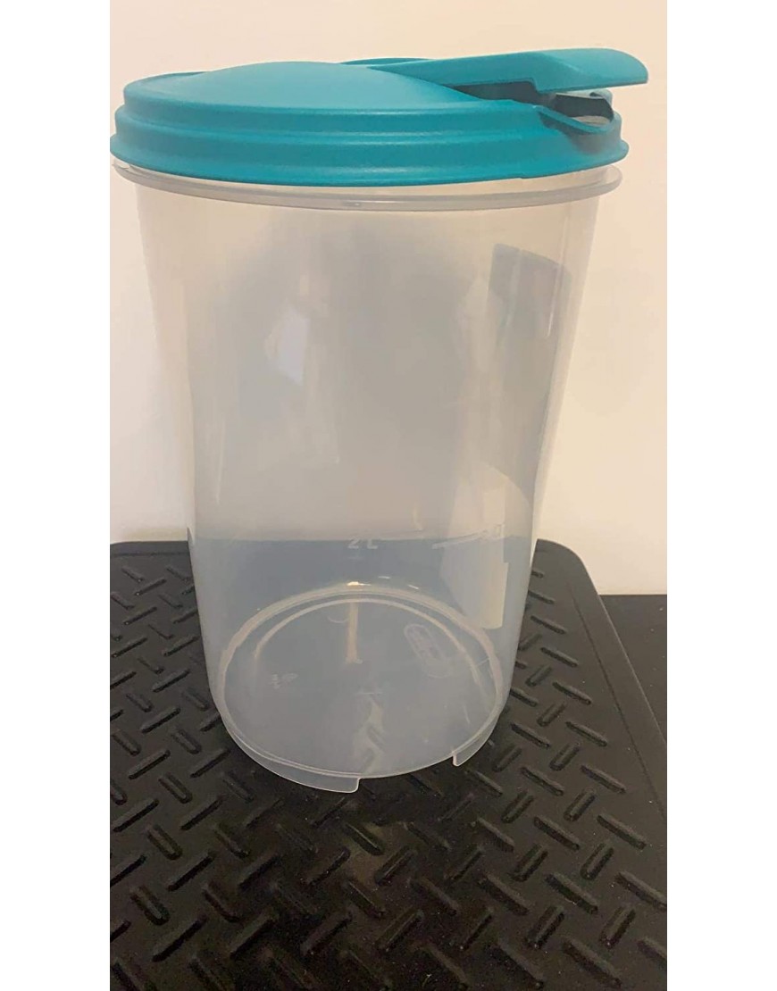 Sterilite 0488 One-Gallon Round Pitcher Clear Base with Blue-Atoll Teal Lid and Tab