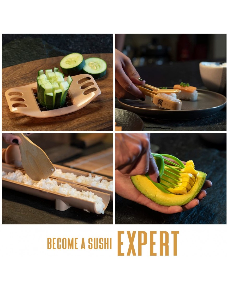 Sushi Making Kit Complete Sushi Maker Kit Sushi Kit with Bamboo Sushi Rolling Mat Sushi Roller Premium Sushi Set Sushi Bazooka Perfect Sushi Making Kit for Beginners with Sushi Mat for Pros.