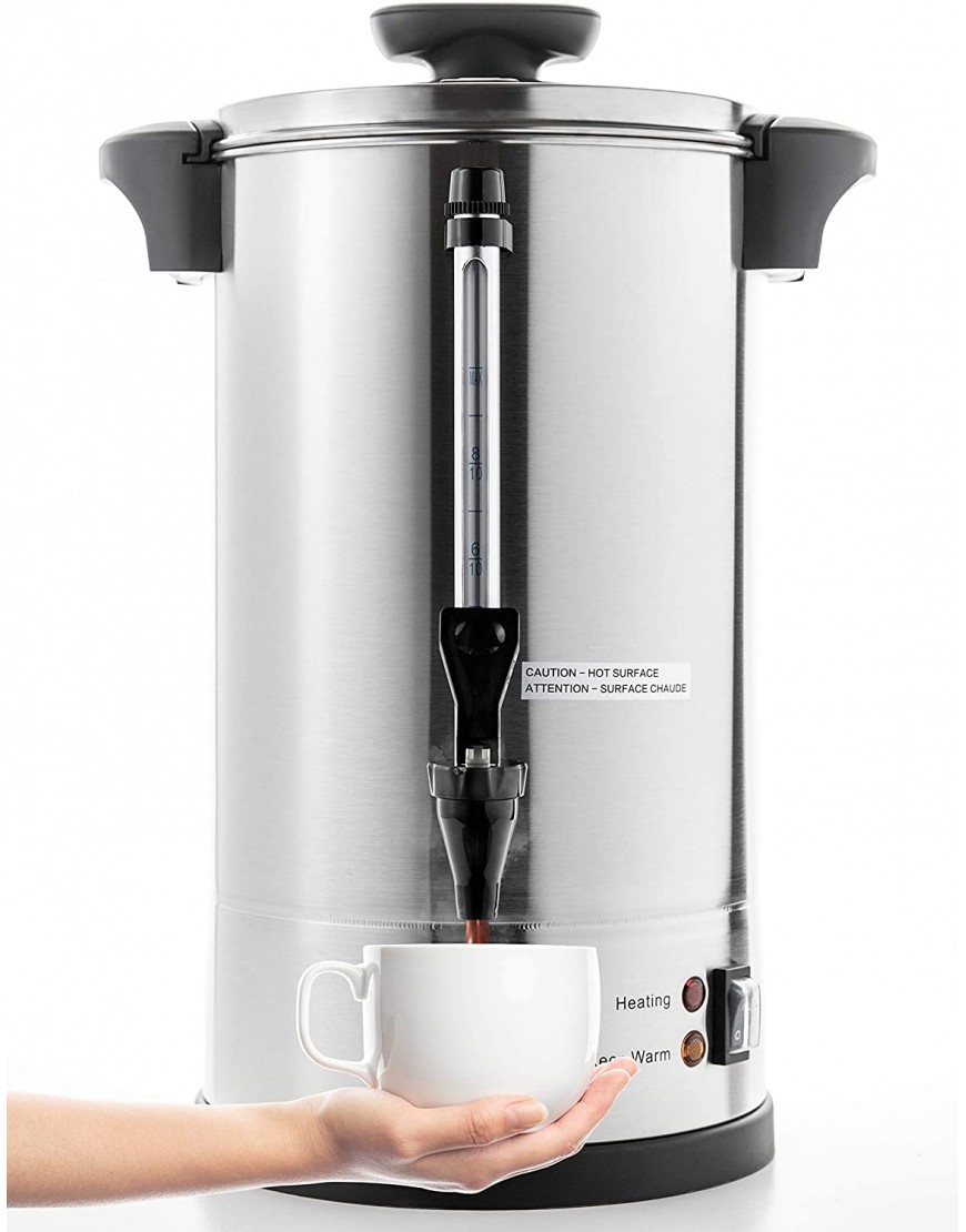 SYBO 2021 UPGRADE SR-CP-50C Commercial Grade Stainless Steel Percolate Coffee Maker Hot Water Urn for Catering 55-Cup 8 L Metallic