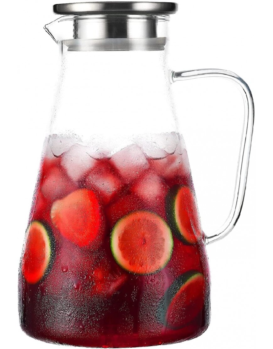 Tbgllmy 2 Liter 68 Ounces Glass Pitcher With Lid Hot&Cold Water Pitcher With Handle for Homemade Beverage Juice Iced Tea and Milk
