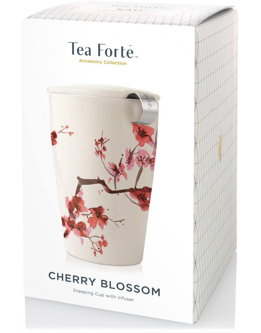 Tea Forte Kati Cup Cherry Blossoms Ceramic Tea Infuser Cup with Infuser Basket and Lid for Steeping Loose Leaf Tea