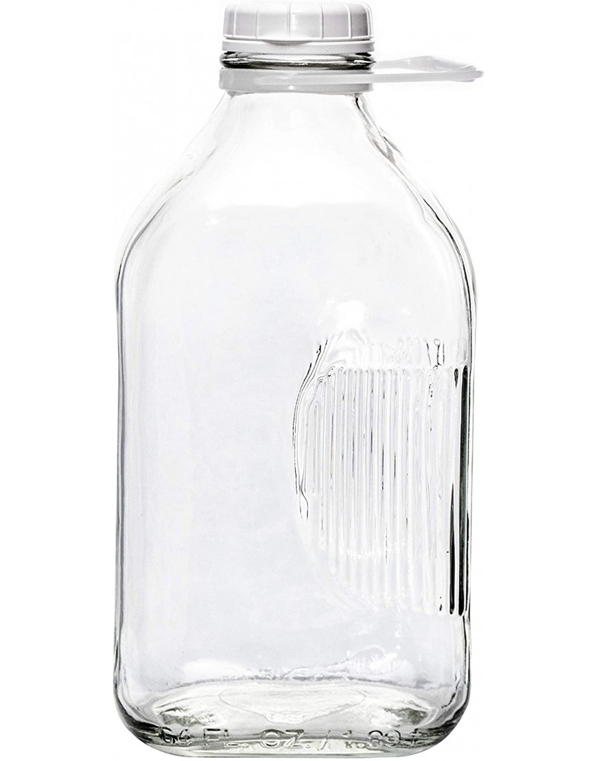 The Dairy Shoppe Heavy Glass Milk Bottles 2 Quart 64 Oz Jugs with Extra Lids & FREE Pour Spout! 2 64 oz