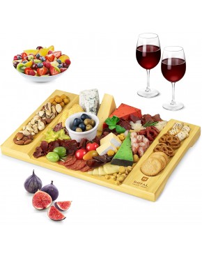 Unique Bamboo Cheese Board Charcuterie Platter and Serving Tray for Wine Crackers Brie and Meat. Large and Thick Natural Wooden Server Fancy House Warming Gift