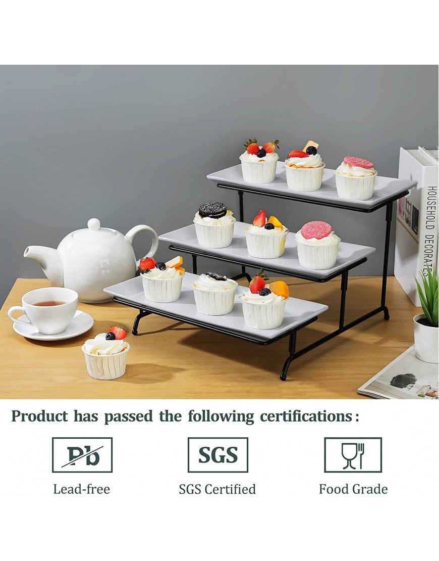 Yedio 3 Tier Rectangular Serving Platter Porcelain 3 Tier Serving Tray for Fruit Dessert Display Durable 3 Tier Serving Stand Dishwasher Safe