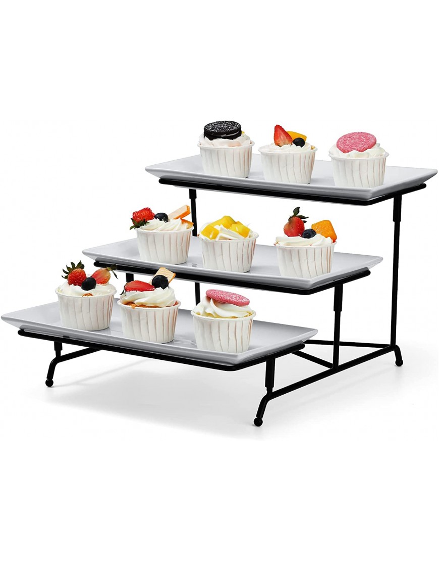 Yedio 3 Tier Rectangular Serving Platter Porcelain 3 Tier Serving Tray for Fruit Dessert Display Durable 3 Tier Serving Stand Dishwasher Safe
