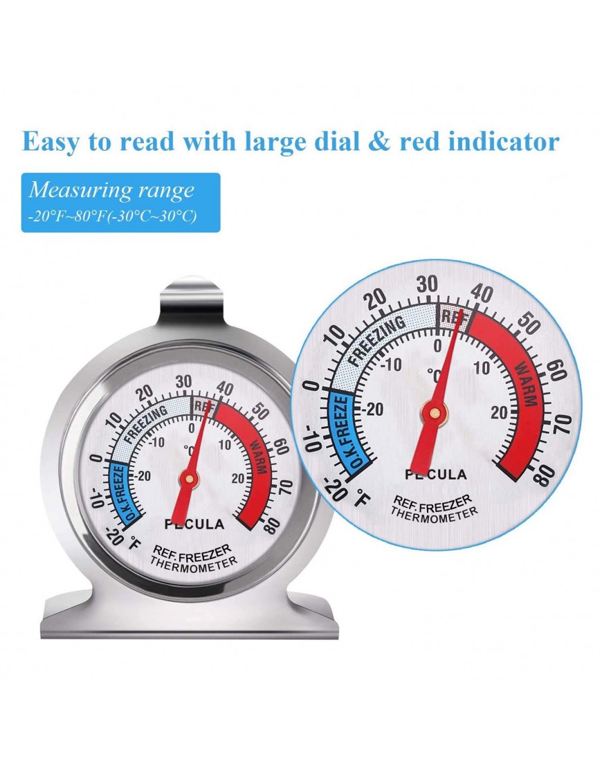 2 Pack Refrigerator Thermometer -30~30°C -20~80°F Classic Fridge Thermometer Large Dial with Red Indicator Thermometer for Freezer Refrigerator Cooler