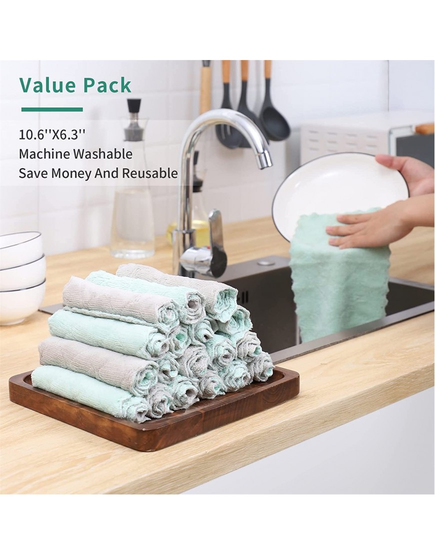 20 Pack Kitchen Dish Cloths Super Absorbent Microfiber Cleaning Cloth for Cleaning Dishes Kitchen Bathroom Car Grey & Green