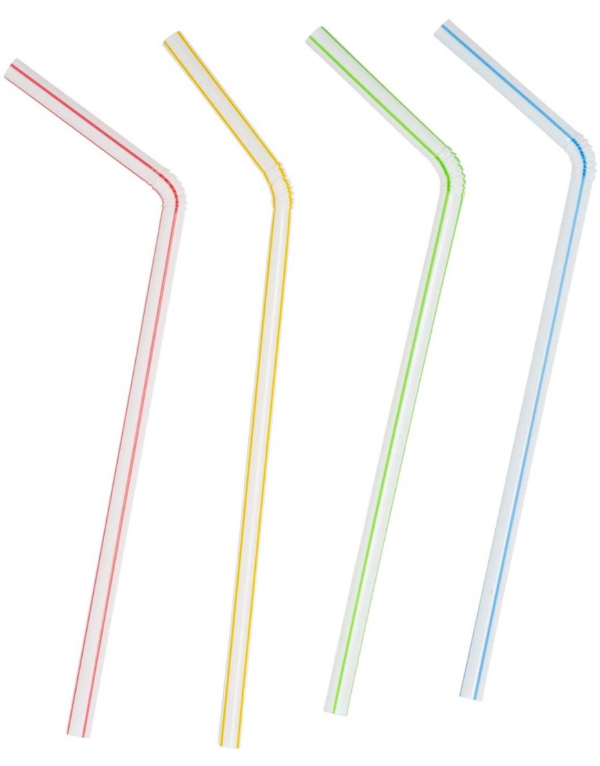[200 Pack] Flexible Disposable Plastic Drinking Straws 7.75 High Assorted Colors Striped