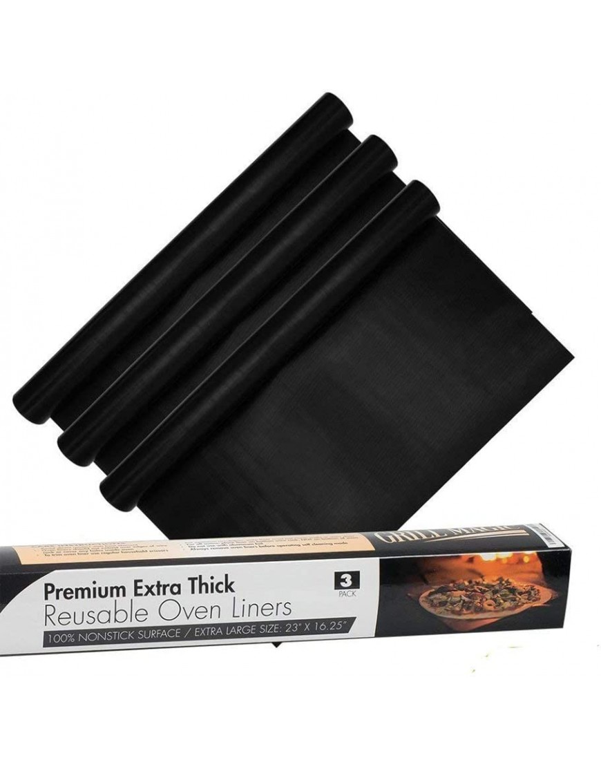 3 Pack Non-Stick Heavy Duty Oven Liners Set by Grill Magic Thick Heat Resistant Fiberglass Mat Easy to Clean Reduce Spills Stuck Foods & Clean Up BPA Free Kitchen Friendly Cooking Accessory