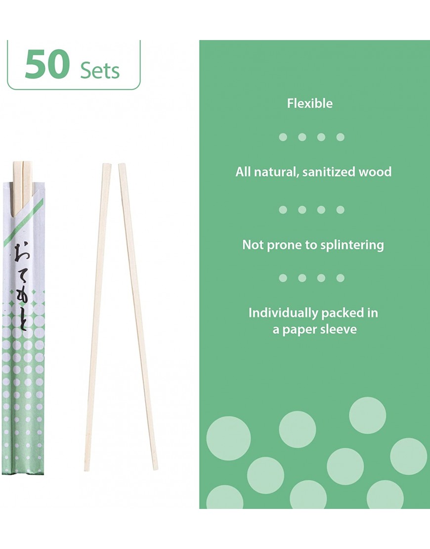 50 Pairs Wooden Chopsticks | Chopstick | Sturdy Smooth Finish Chop Sticks | Individually Wrapped Wooden Chopsticks Disposable