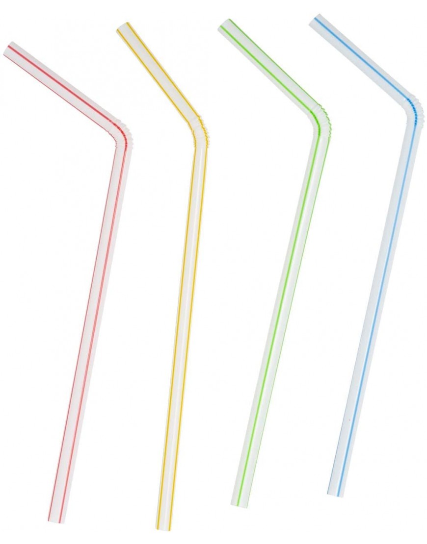 [500 Count] Flexible Disposable Plastic Drinking Straws 7.75 High Assorted Colors Striped