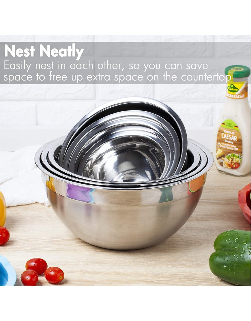 7 Piece Mixing Bowls with Lids for Kitchen YIHONG Stainless Steel Mixing Bowls Set Ideal for Baking Prepping Cooking and Serving Food Nesting Metal Bowls for Space Saving Storage