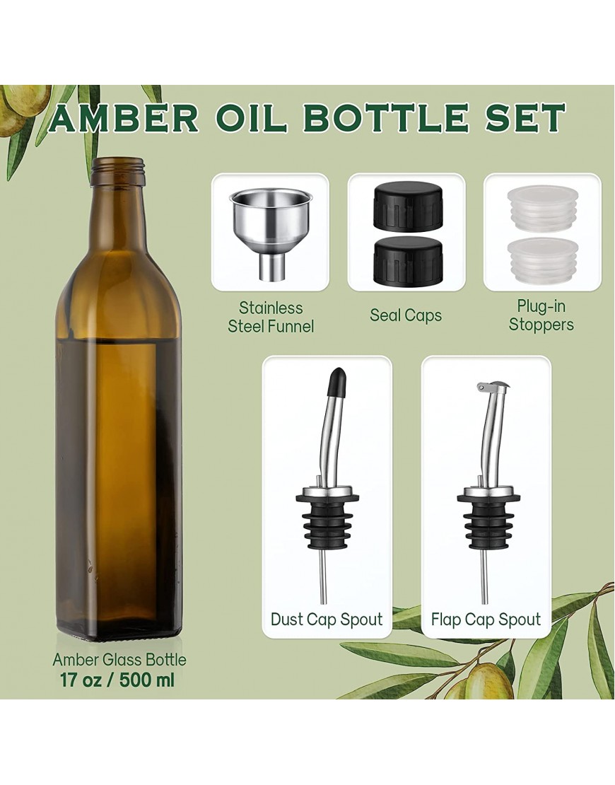 AOZITA 17oz Glass Olive Oil Dispenser Oil and Vinegar Cruet Bottle with Stainless Steel Pourers Funnel For Easy Refill Olive Oil Carafe Decanter for Kitchen