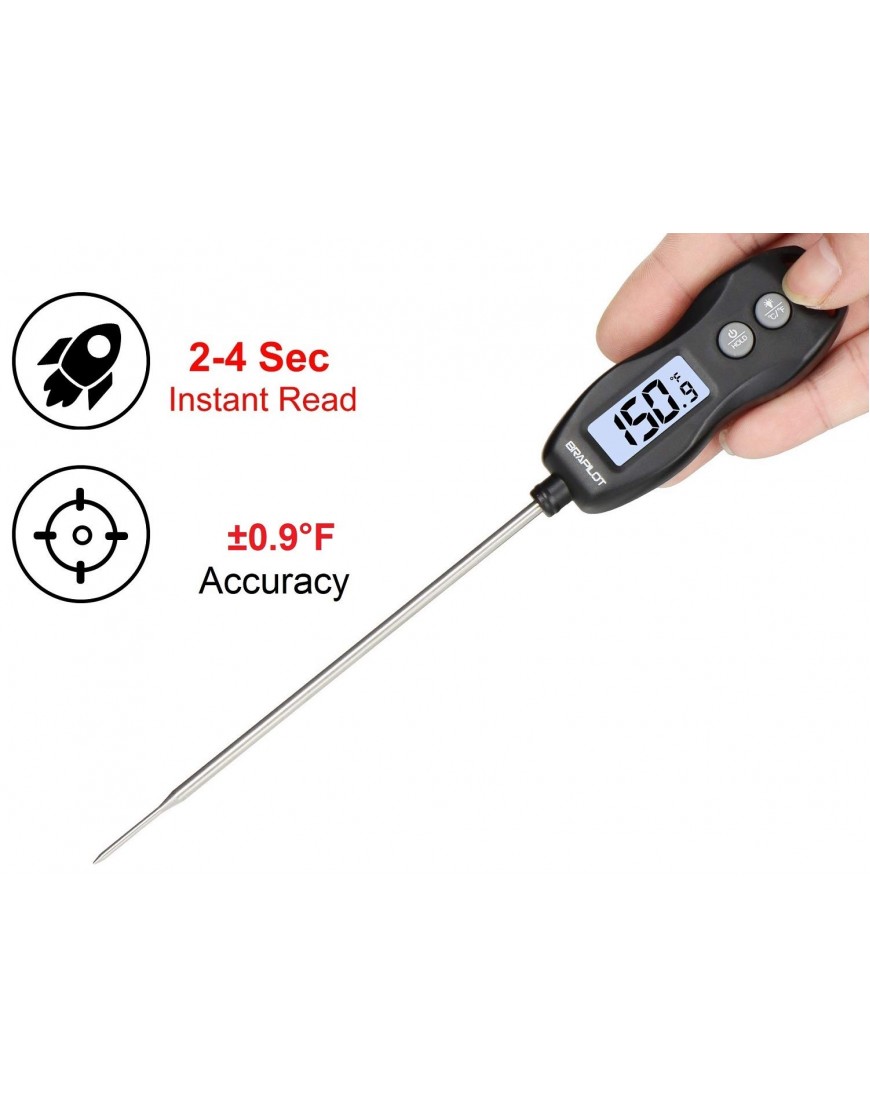 BRAPILOT Digital Food Meat Candy Thermometer FT200 Instant Read Probe Thermometer Backlit Auto Off Waterproof for Cooking BBQ Kitchen Grill Milk Black Color