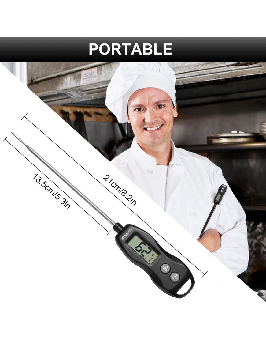 BRAPILOT Digital Food Meat Candy Thermometer FT200 Instant Read Probe Thermometer Backlit Auto Off Waterproof for Cooking BBQ Kitchen Grill Milk Black Color