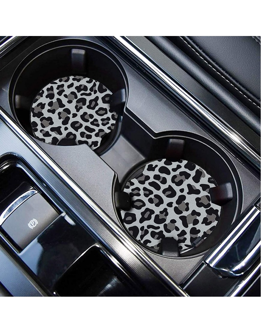 Car Coasters for Drinks Absorbent Cute Car Coasters for Women & Men Cup Holder Coasters for Your Car with Fingertip Grip Auto Accessories for Women & Men,Pack of 2 Snow Leopard