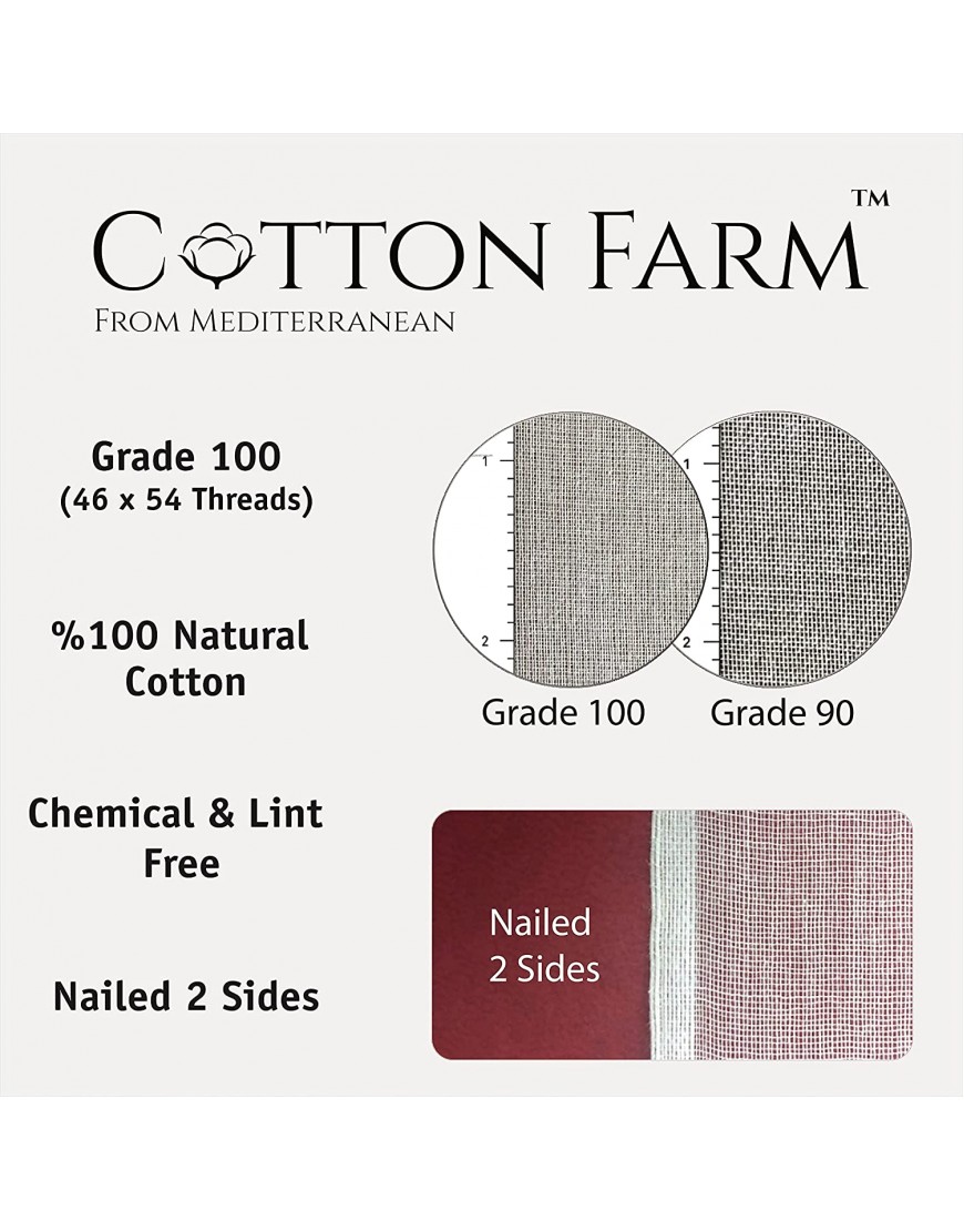 Cotton Farm Cheesecloth Grade 100 9 Square Feet 1 Sq. Yard 100% Unbleached Ultra Fine Muslin Cloth Strainer Best for Cheese Making Cooking Baking Basting Straining; Reusable and Washable