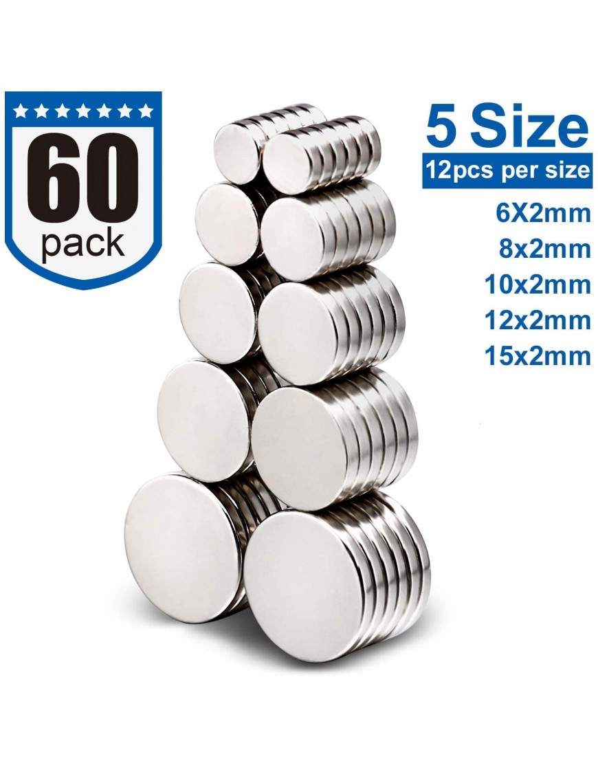 DIYMAG Magnets 60Pcs 5 Different Size Small Refrigerator Magnets Mini Round Disc Fridge Magnets for Crafts and Office Magnets Whiteboard Magnets Map Magnets Push Pin Magnets