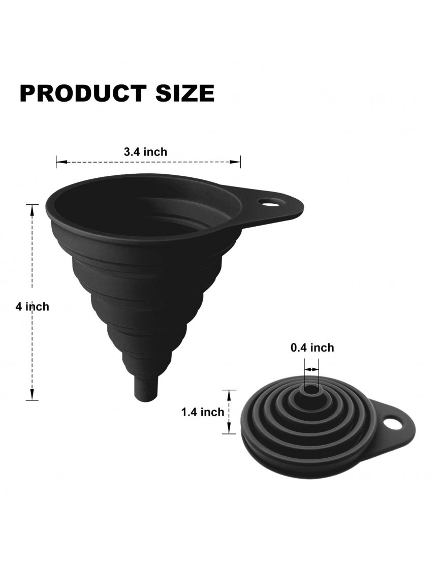 Funnels for Kitchen Use Food Grade Silicone Collapsible Kitchen Funnel Black