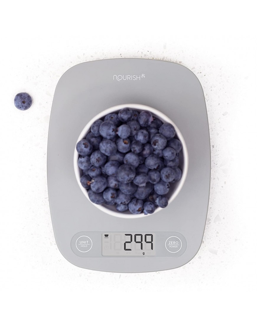 Greater Goods Gray Food Scale Digital Display Shows Weight in Grams Ounces Milliliters and Pounds | Perfect for Meal Prep Cooking and Baking | A Kitchen Necessity Designed in St. Louis
