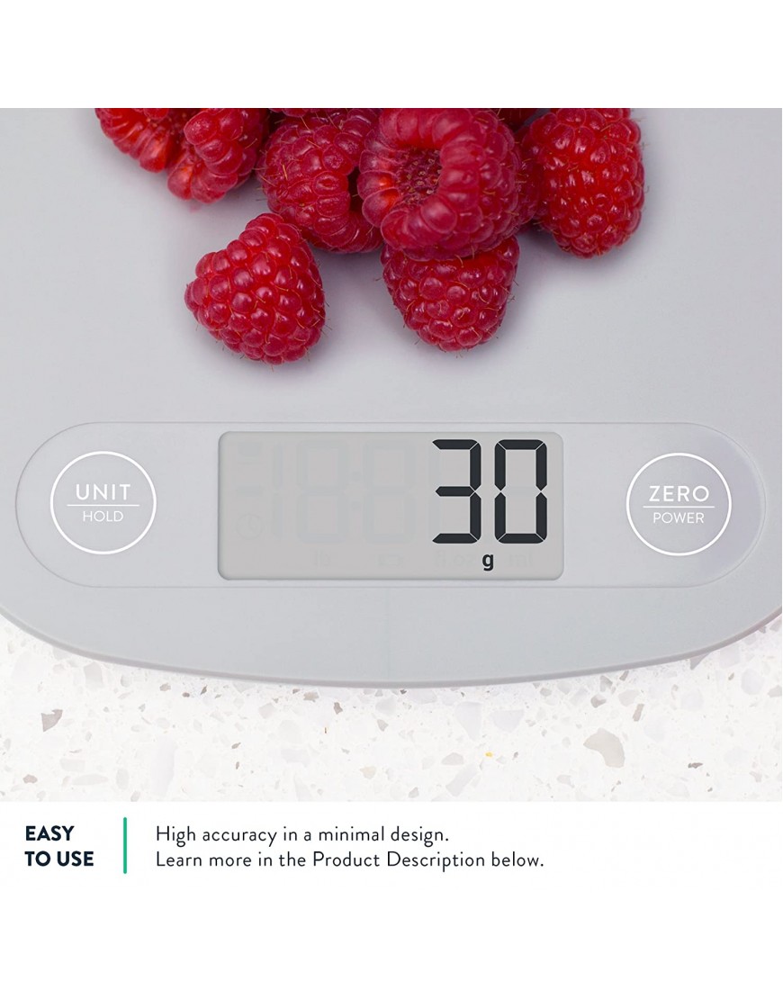 Greater Goods Gray Food Scale Digital Display Shows Weight in Grams Ounces Milliliters and Pounds | Perfect for Meal Prep Cooking and Baking | A Kitchen Necessity Designed in St. Louis