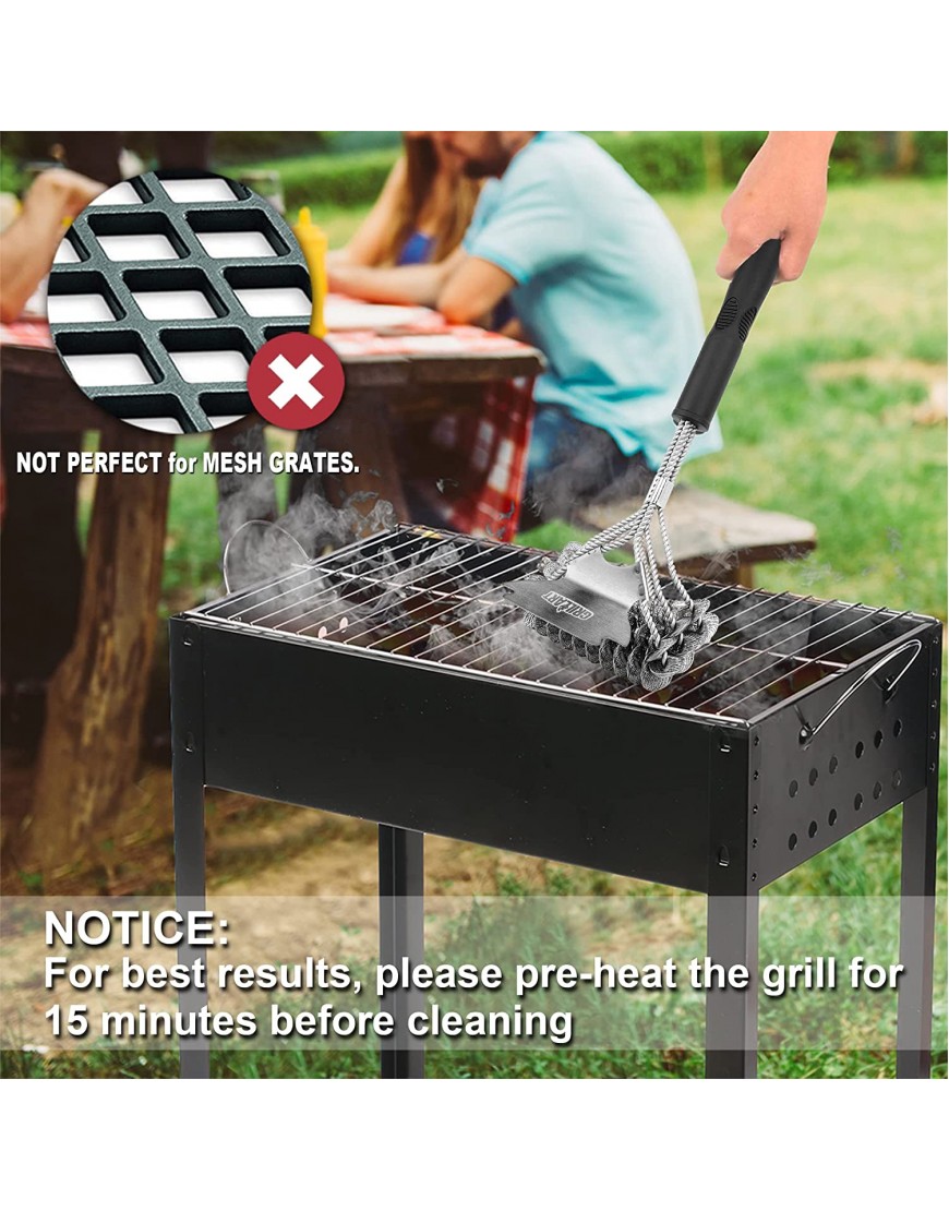 Grill Brush and Scraper Bristle Free – Safe BBQ Brush for Grill – 18'' Stainless Grill Grate Cleaner Safe Grill Accessories for Porcelain Weber Gas Charcoal Grill – Gifts for Grill Wizard