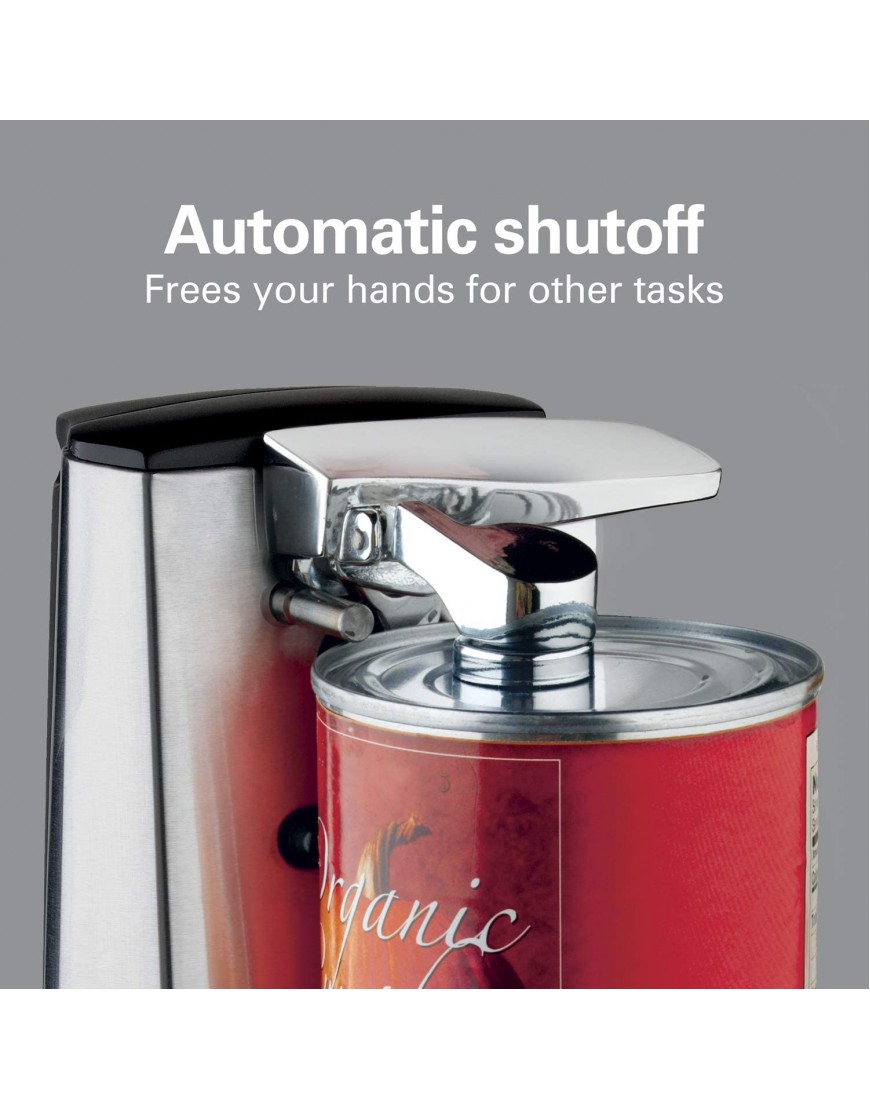 Hamilton Beach Automatic Can Opener Electric with Easy-Clean Detachable Cutting Lever Knife Sharpener Cord Storage Brushed Stainless Steel 76700